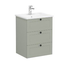 Vitra Root Classic 68903 Lavabo Dolabı, Üç Çekmeceli, 60 Cm, Mat Retro Yeşil, Köşeli Lavabolu